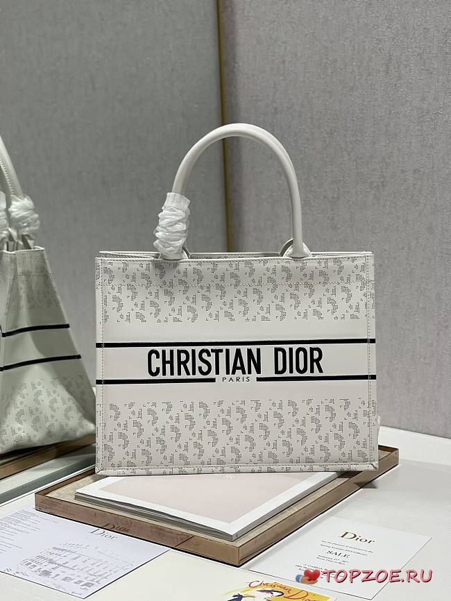 DIOR SMALL BOOK TOTE WHITE LEATHER M1296 36 × 28 CM - 1
