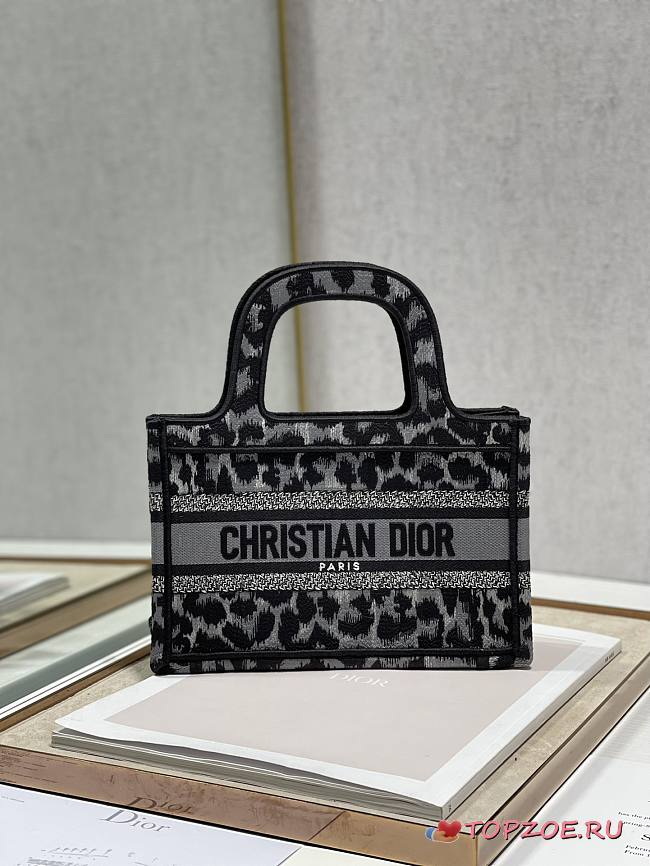 DIOR MINI BOOK TOTE BLACK MIZZA EMBROIDERY S5475 SIZE 23 CM - 1