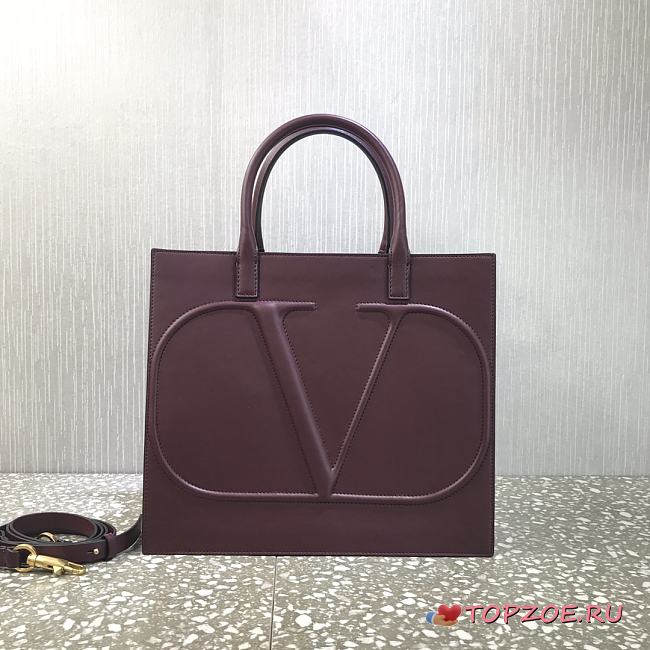 Valentino Medium Garavani Vlogo Walk Tote Bag Burgundy Size 31 cm - 1