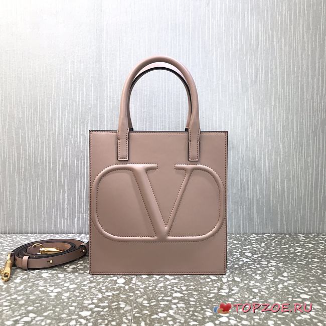 Valentino Small Garavanivlogo Walk Tote Bag Rose Cannelle Size 20 cm - 1