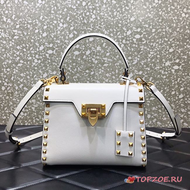 Valentino Small Rockstud Alcove Handbag White WAX0NO Size 22 cm - 1