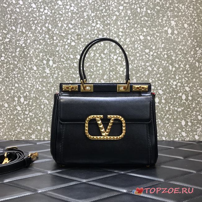 Valentino Medium Rockstud Alcove Handbag Black BQZ0NO Size 23 cm - 1