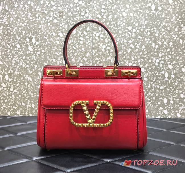 Valentino Medium Rockstud Alcove Handbag Red BQZ0NO Size 23 cm - 1