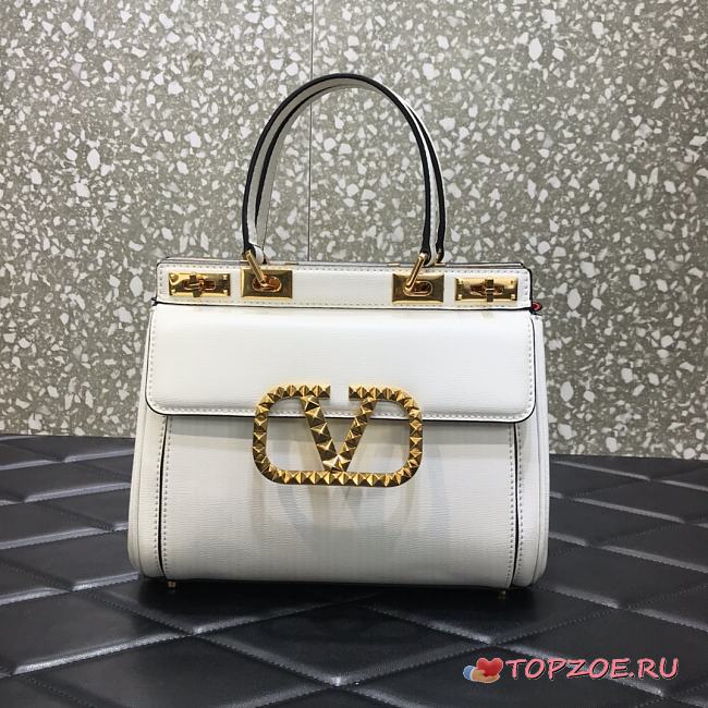 Valentino Medium Rockstud Alcove Handbag White BQZ0NO Size 23 cm - 1