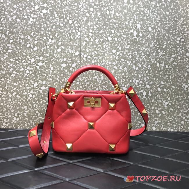 Valentino Small Roman Stud The Handle Bag Red BSF0NO Size 21 cm - 1