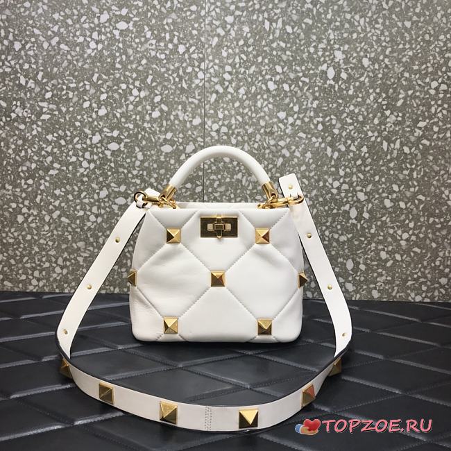 Valentino Small Roman Stud The Handle Bag White BSF0NO Size 21 cm - 1