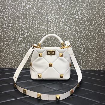 Valentino Small Roman Stud The Handle Bag White BSF0NO Size 21 cm