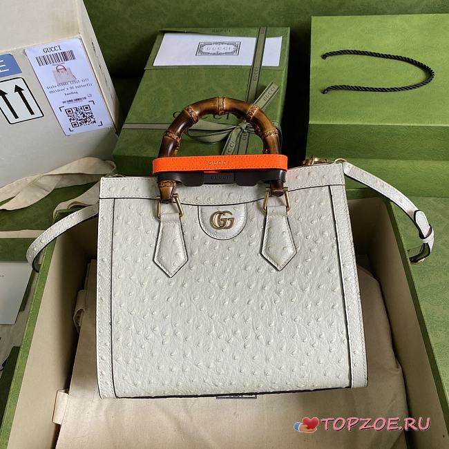 Gucci Diana Small Ostrich Tote Bag White 660195 Size 27 cm - 1