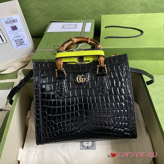 Gucci Diana Small Crocodile Tote Bag Black 660195 Size 27 cm - 1