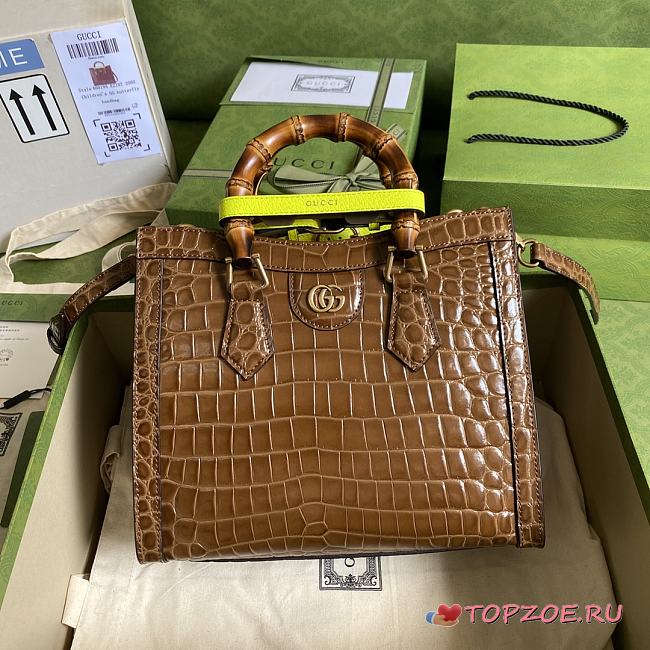 Gucci Diana Small Crocodile Tote Bag Brown 660195 Size 27 cm - 1