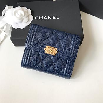 Chanel Boy Navy Grain Leather & Gold-tone Metal Wallet A80734 Size 11.5 cm