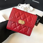 Chanel Boy Red Grain Leather & Gold-tone Metal Wallet A80734 Size 11.5 cm - 3