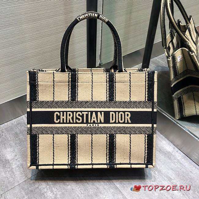 Dior Book Tote Black and Beige Bayadère Embroidery M1296 Size 36 cm - 1