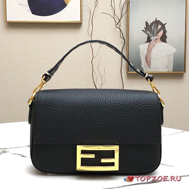 Fendi Mini Baguette in Black Grain Leather 8BS049 Size 19 x 11.5 x 4 cm - 1