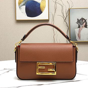 Fendi Mini Baguette in Brown Grain Leather 8BS049 Size 19 x 11.5 x 4 cm