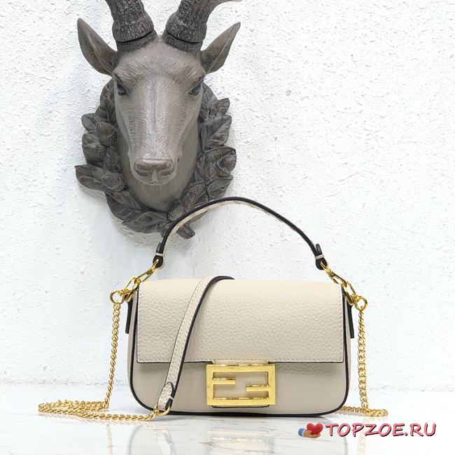 Fendi Mini Baguette in White Grain Leather 8BS049 Size 19 x 11.5 x 4 cm - 1