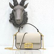 Fendi Mini Baguette in White Grain Leather 8BS049 Size 19 x 11.5 x 4 cm - 1