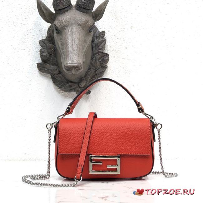 Fendi Mini Baguette in Orange Grain Leather 8BS049 Size 19 x 11.5 x 4 cm - 1