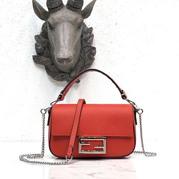 Fendi Mini Baguette in Orange Grain Leather 8BS049 Size 19 x 11.5 x 4 cm