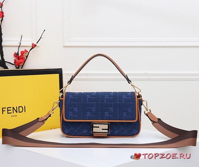Fendi Baguette Navy Blue 8BR600 Size 26 x 13 x 6 cm - 1