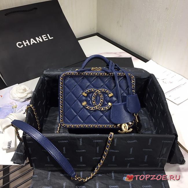 Chanel Small Chain Around CC Filigree Vanity Bag Navy Blue Size18 cm - 1