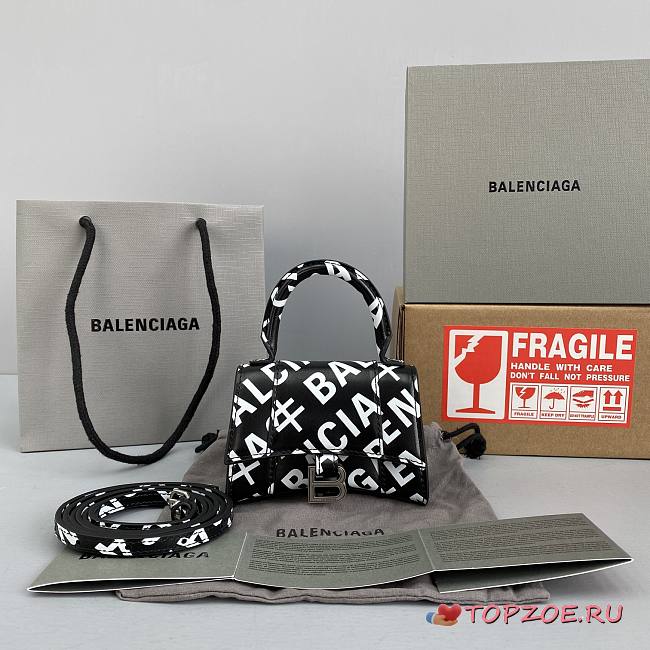 Balenciaga Hourglass Mini Top Handle Bag Logo Printed 6373721 Size 11.5 cm - 1