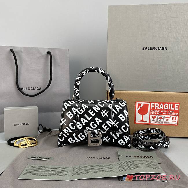 Balenciaga Hourglass XS Top Handle Bag Logo Printed 5928331 Size 19 Cm - 1