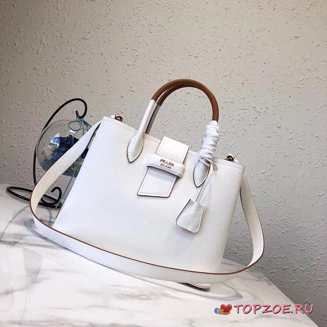 Prada Top Handle Tote Bag White/Brown 1BG148 Size 33 × 24 × 14.5 cm - 1
