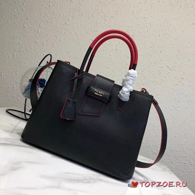 Prada Top Handle Tote Bag Black/Red 1BG148 Size 33 × 24 × 14.5 cm - 1