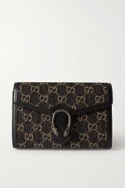 GUCCI Dionysus leather-trimmed denim-jacquard SHOULDERBAG BLACK 20CM - 1