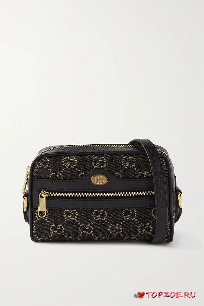 GUCCI Ophidia small leather-trimmed denim-jacquard camera bag 18CM - 1