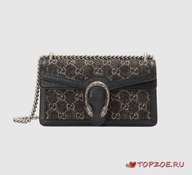 GUCCI Dionysus leather-trimmed denim-jacquard SHOULDERBAG BLACK 25CM - 1