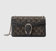 GUCCI Dionysus leather-trimmed denim-jacquard SHOULDERBAG BLACK 25CM - 1