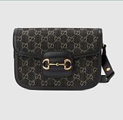 GUCCI Horsebit  leather-trimmed denim-jacquard SHOULDERBAG BLACK 27CM - 1