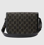 GUCCI Horsebit  leather-trimmed denim-jacquard SHOULDERBAG BLACK 27CM - 4