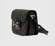 GUCCI Horsebit  leather-trimmed denim-jacquard SHOULDERBAG BLACK 27CM - 5
