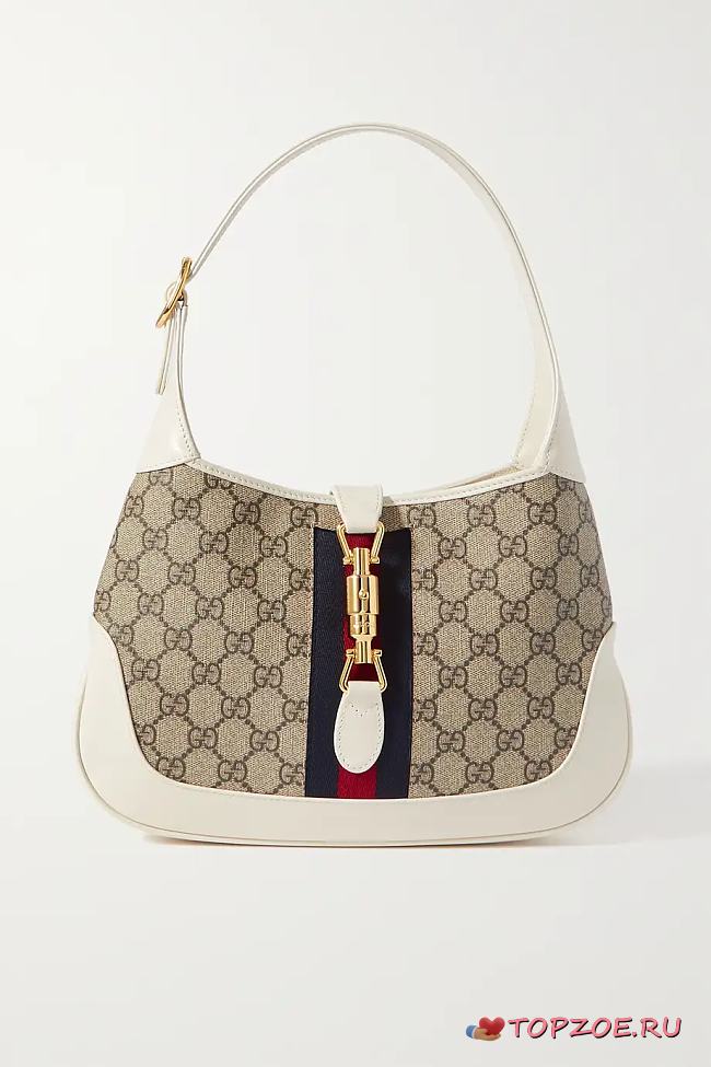 GUCCI Jackie 1961 webbing-trimmed coated-canvas and leather shoulder bag WHITE 25CM - 1