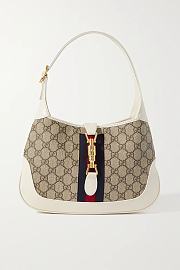 GUCCI Jackie 1961 webbing-trimmed coated-canvas and leather shoulder bag WHITE 25CM - 1