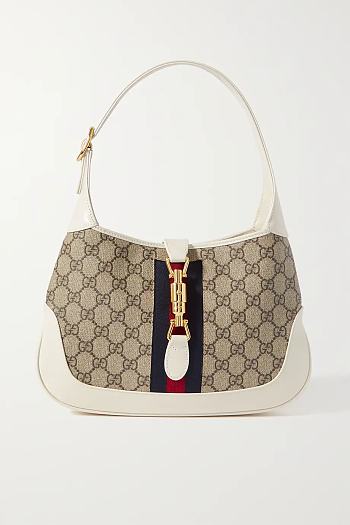 GUCCI Jackie 1961 webbing-trimmed coated-canvas and leather shoulder bag WHITE 25CM
