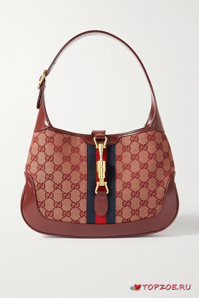 GUCCI Jackie 1961 small webbing-trimmed coated-canvas and textured-leather shoulder bag RED 25CM - 1