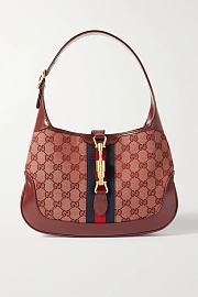GUCCI Jackie 1961 small webbing-trimmed coated-canvas and textured-leather shoulder bag RED 25CM - 1