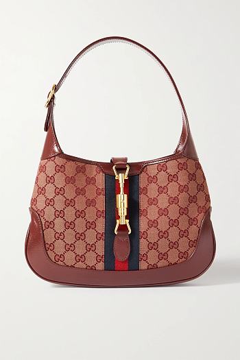 GUCCI Jackie 1961 small webbing-trimmed coated-canvas and textured-leather shoulder bag RED 25CM