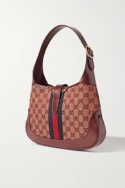 GUCCI Jackie 1961 small webbing-trimmed coated-canvas and textured-leather shoulder bag RED 25CM - 4