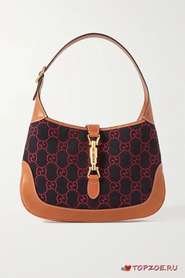 GUCCI Jackie 1961 small wool-jacquard and leather shoulder bag 27CM - 1