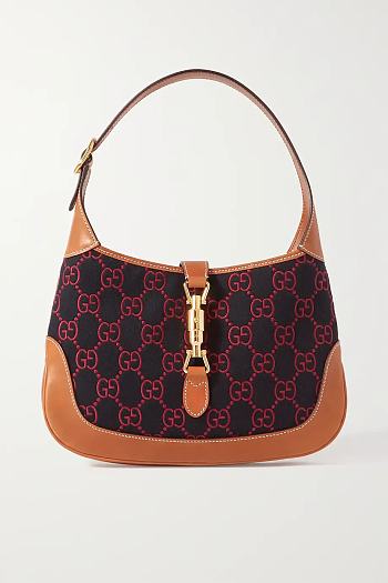 GUCCI Jackie 1961 small wool-jacquard and leather shoulder bag 27CM