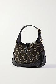 GUCCI Jackie 1961 mini leather-trimmed denim-jacquard shoulder bag 19CM - 2