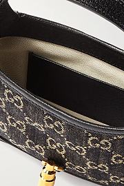GUCCI Jackie 1961 mini leather-trimmed denim-jacquard shoulder bag 19CM - 4