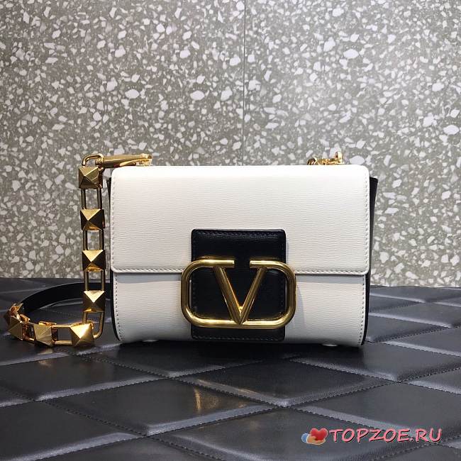 VALENTINO STUD SIGN GRAINY CALFSKIN WHITE SHOULDER BAG 20CM - 1