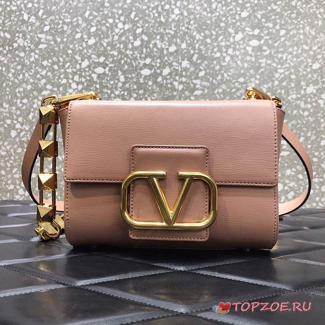 VALENTINO STUD SIGN GRAINY CALFSKIN PINK SHOULDER BAG 20CM - 1