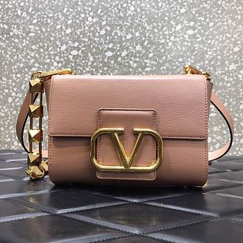 VALENTINO STUD SIGN GRAINY CALFSKIN PINK SHOULDER BAG 20CM